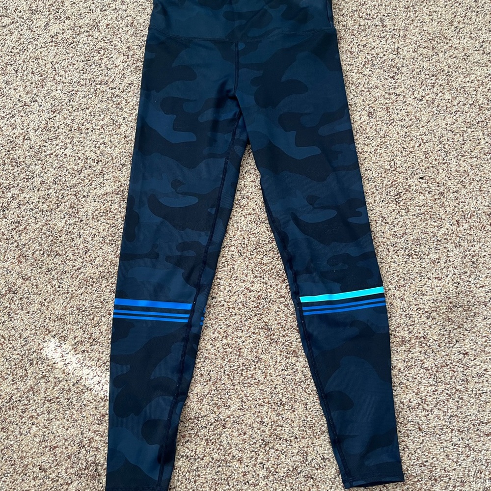 Lilybod Navy Camo Leggings with Blue Stripes